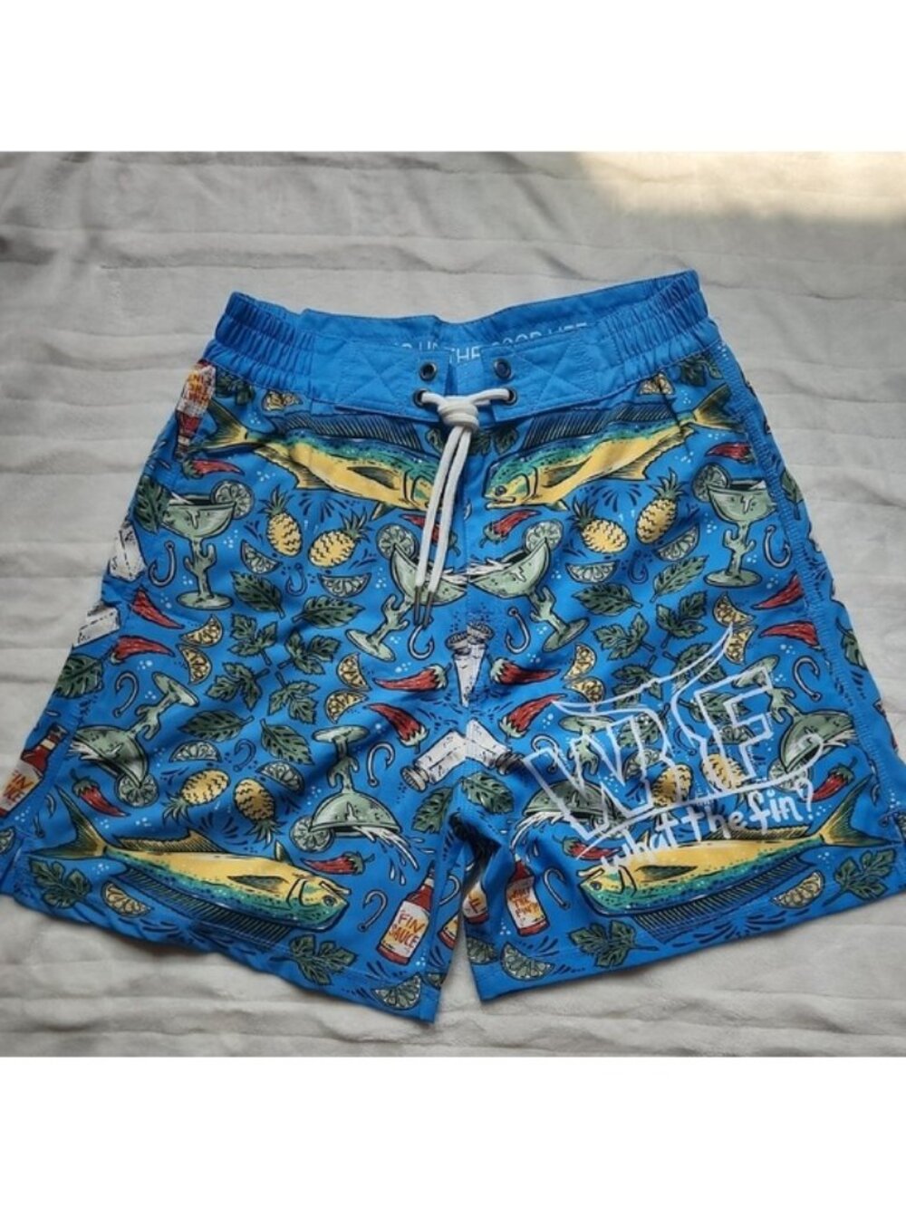 Men's What The FIN, Summer , Vacation, Beach, Pool, Blue Graphic Swim Shorts